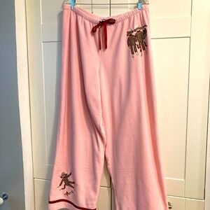 Nick & Nora Pink Lounge Pants with Sock Monkey Embroidery . Cozy Spring pink XL